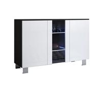 MB Muebles Bonitos, Aparador Mueble TV con Patas 12 cm Luke A1 para Salón o Comedor Moderno con Luz LED, Melamina Brillo, Color Negro y Blanco, 120 x 82 x 40 cm