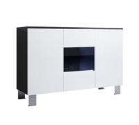 MB Muebles Bonitos, Aparador Mueble TV con Patas 12 cm Luke A2 para Salón o Comedor Moderno con Luz LED, Melamina Brillo, Color Negro y Blanco, 120 x 82 x 40 cm
