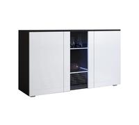MB Muebles Bonitos, Aparador Mueble TV con Patas 2 cm Luke A1 para Salón o Comedor Moderno con Luz LED, Melamina Brillo, Color Negro y Blanco, 120 x 72 x 40 cm