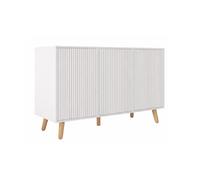 MB Muebles Bonitos | Aparador Salón Blanco 120 cm Renzo | Mueble Auxiliar Diseño Acanalado 3 Puertas con Patas de Madera | Estilo Nórdico Moderno para Comedor | 120x76x40 cm