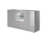 MB Muebles Bonitos | Aparador Sefora para Salón Comedor Moderno de 3 Puertas | Luces Led | Mueble Auxiliar | Melamina Brillo Color Gris | 135x72x34 cm