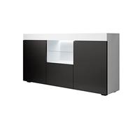 MB Muebles Bonitos | Aparador Sefora para Salón Comedor Moderno de 3 Puertas | Luces Led | Mueble Auxiliar | Melamina Mate Color Blanco y Negro | 135x72x34 cm