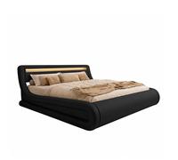 MB Muebles Bonitos - Cama de matrimonio canapé Rodas con cabecero y luces LED, estructura de madera tapizada en polipiel PU, fabricada en España para dormitorio Black