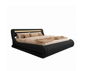 MB Muebles Bonitos - Cama de matrimonio canapé Rodas con cabecero y luces LED, estructura de madera tapizada en polipiel PU, fabricada en España para dormitorio Black