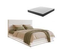 MB Muebles Bonitos | Cama de Matrimonio Nitas con Colchón de 150x190 cm | Luz LED | Canapé Abatible | Somier de Láminas | Estructura de Madera tapizada en Polipiel | Color Negro