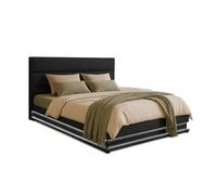 MB Muebles Bonitos | Cama de Matrimonio Nitas para Colchón de 150x190 cm | Luz LED | Canapé Abatible | Somier de Láminas | Estructura de Madera tapizada en Polipiel | Color Negro