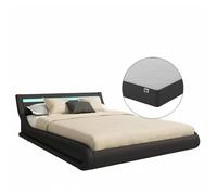 MB Muebles Bonitos - Cama de matrimonio Parisina con canapé, cabecero y luces LED RGB, estructura en madera tapizada en polipiel PU, colchón Texas incluido, para dormitorio Black