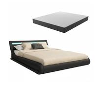 MB Muebles Bonitos | Cama de Matrimonio Parisina con Colchón de 150x190 cm | Luz LED | Canapé Abatible | Somier de Láminas | Estructura de Madera tapizada en Polipiel | Color Negro