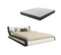 MB Muebles Bonitos | Cama de Matrimonio Parisina con Colchón de 160x200 cm | Luz LED | Canapé Abatible | Somier de Láminas | Estructura de Madera tapizada en Polipiel | Color Blanco y Negro