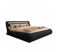 MB Muebles Bonitos | Cama de Matrimonio Rodas para Colchón de 150x190 cm | Luz LED | Canapé Abatible | Somier de Láminas | Estructura de Madera tapizada en Polipiel | Color Negro
