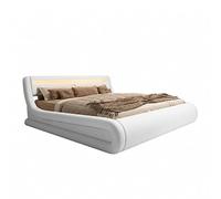 MB Muebles Bonitos | Cama de Matrimonio Rodas para Colchón de 150x190 cm | Luz LED | Canapé Abatible | Somier de Láminas | Estructura de Madera tapizada en Polipiel | Color Blanco