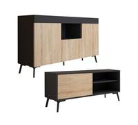MB Muebles Bonitos | Conjunto de Mueble de Salón Kai con Aparador y Mueble TV | Diseño Moderno | Melamina Mate | Color Negro y Sonoma