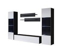 MB Muebles Bonitos, Conjunto de Mueble de Salón Luke 9D con Mueble TV, Diseño Modular Moderno, Acabado Brillo, Color Negro y Blanco