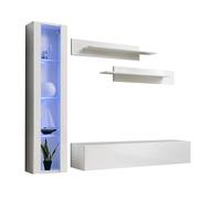 MB Muebles Bonitos - Conjunto Mueble de Salón con Vitrina, Ancho 220cm, Más Colores, Acabado Brillo, Mueble TV, Modelo Nora 2 White