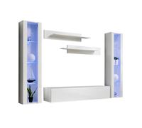 MB Muebles Bonitos - Conjunto Mueble de Salón con Vitrina, Ancho 280cm, Más Colores, Acabado Brillo, Mueble TV, Modelo Nora 8 White