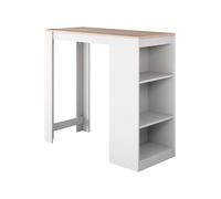 MB Muebles Bonitos | Mesa Alta Bar Kyra | Barra Cocina de Estilo Moderno con 3 Estantes | Melamina Mate | Color Blanco y Sonoma | 110x103x50 cm