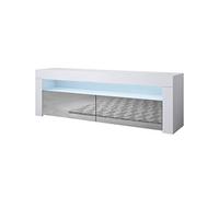 MB Muebles Bonitos | Mueble TV con LED | Mueble TV para Salón Comedor Moderno | Ancho 140 x Alto 50,5 x Profundo 35cm | Aparador TV | Color Blanco y Gris | Acabado Brillo | 2 Puertas | Modelo Aker