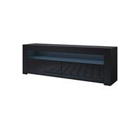 MB Muebles Bonitos | Mueble TV con LED | Mueble TV para Salón Comedor Moderno | Ancho 140 x Alto 50,5 x Profundo 35cm | Aparador TV | Color Negro | Acabado Brillo | 2 Puertas | Modelo Aker