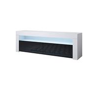 MB Muebles Bonitos | Mueble TV con LED | Mueble TV para Salón Comedor Moderno | Ancho 140 x Alto 50,5 x Profundo 35cm | Aparador TV | Color Blanco y Negro | Acabado Brillo | 2 Puertas | Modelo Aker