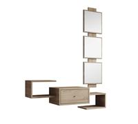 MB Muebles Bonitos | Recibidor Suspendido Neo con Espejo Modular y Cajón | Mueble de Entrada Flotante Moderno | Estante de Pasillo de Diseño | Melamina Mate | 99x145x29 cm | Color Sonoma