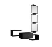 MB Muebles Bonitos | Recibidor Suspendido Neo con Espejo Modular y Cajón | Mueble de Entrada Flotante Moderno | Estante de Pasillo de Diseño | Melamina Mate | 99x145x29 cm | Color Negro