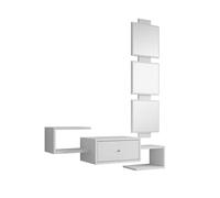 MB Muebles Bonitos | Recibidor Suspendido Neo con Espejo Modular y Cajón | Mueble de Entrada Flotante Moderno | Estante de Pasillo de Diseño | Melamina Mate | 99x145x29 cm | Color Blanco