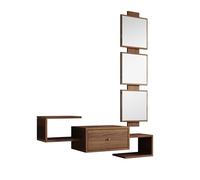 MB Muebles Bonitos | Recibidor Suspendido Neo con Espejo Modular y Cajón | Mueble de Entrada Flotante Moderno | Estante de Pasillo de Diseño | Melamina Mate | 99x145x29 cm | Color Nogal Ambar