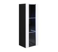 MB Muebles Bonitos, Vitrina Colgante Luke V2 para Salón o Comedor Moderno con Luz LED, Mueble Modular de Melamina Brillo, Color Negro y Blanco, 40x126x29 cm