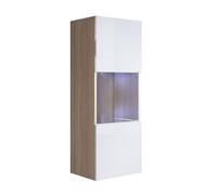 MB Muebles Bonitos, Vitrina Colgante Luke V3 para Salón o Comedor Moderno con Luz LED, Mueble Modular de Melamina Brillo, Color Blanco y Sonoma, 40x126x29 cm