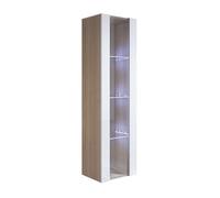 MB Muebles Bonitos, Vitrina Colgante Luke V5 para Salón o Comedor Moderno con Luz LED, Mueble Modular de Melamina Mate y Brillo, Color Sonoma y Blanco, 40x165x29 cm