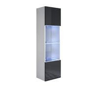 MB Muebles Bonitos | Vitrina Colgante Luke V6 para Salón o Comedor Moderno con Luz LED | Mueble Modular de Melamina Brillo | Color Blanco y Negro | 40x165x29 cm