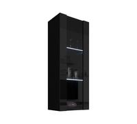 MB Muebles Bonitos, Vitrina Colgante Nora V2 para Salón o Comedor Moderno con Luz LED, Mueble Modular, Puerta de PVC Alto Brillo, Estructura Melamina Mate, Color Negro, 40x126x29 cm