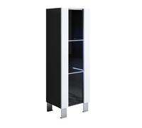 MB Muebles Bonitos, Vitrina con Patas 12 cm Luke V2 para Salón o Comedor Moderno con Luz LED, Mueble Modular de Melamina Brillo, Color Negro y Blanco, 40x138x29 cm