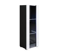 MB Muebles Bonitos, Vitrina con Patas 2 cm Luke V2 para Salón o Comedor Moderno con Luz LED, Mueble Modular de Melamina Brillo, Color Negro y Blanco, 40x128x29 cm