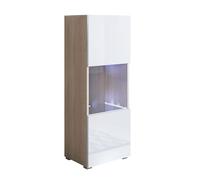 MB Muebles Bonitos, Vitrina con Patas 2 cm Luke V3 para Salón o Comedor Moderno con Luz LED, Mueble Modular de Melamina Mate y Brillo, Color Sonoma y Blanco, 40x128x29 cm