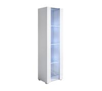 MB Muebles Bonitos | Vitrina con Patas 2 cm Luke V5 para Salón o Comedor Moderno con Luz LED | Mueble Modular de Melamina Brillo | Color Blanco | 40x167x29 cm