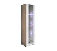 MB Muebles Bonitos | Vitrina con Patas 2 cm Luke V5 para Salón o Comedor Moderno con Luz LED | Mueble Modular de Melamina Mate y Brillo | Color Sonoma y Blanco | 40x167x29 cm