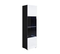 MB Muebles Bonitos | Vitrina con Patas 2 cm Luke V6 para Salón o Comedor Moderno con Luz LED | Mueble Modular de Melamina Brillo | Color Negro y Blanco | 40x167x29 cm