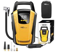 MBG line® Inflador ruedas coche 3650, compresor aire 12V | bomba de coche con pantalla digital, luz LED y juego de adaptadores | mini compresor de neumáticos para coche, moto, bicicleta y más