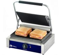 MBH - Grill Eléctrico Profesional WORLDMAI 44 x 41 cm con Placas Acanaladas para Hostelería. Plancha Sandwichera Panini de Contacto para Bar y Restaurante.