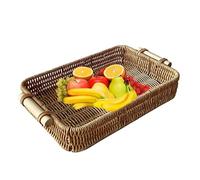 Mbiyhgta Bandeja Rectangular de Ratán Tejida a Mano Con Asa Para Servir - Decorativa de Mimbre Para Mesa, Alimentos y Decoración