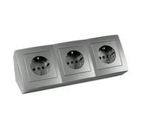 MC POWER 1534691 Flair - Bloque de enchufes para empotrar (3 enchufes de contacto, cable de 15 cm, 250 V~/16 A, estructura, color antracita, mate, 230 V)