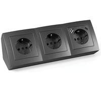 MC POWER - Bloque de enchufes con bases de enchufe empotrables I Flair I 3 bases de enchufe + USB-C/A, cable de 15 cm con terminal de lustre, 250V~ / 16A, montaje en superficie, antracita mate