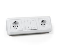 MC Power - Bloque de enchufes con interruptor, 2 enchufes, 1 interruptor, 250 V ~ 16 A, construcción, color blanco pulido