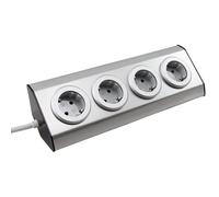 MC Power - Bloque de enchufes | Premium | 4 enchufes con protección de Contacto, versión de construcción, también Ideal para Montaje en Esquina, Acero Inoxidable y plástico