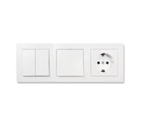 MC POWER - Enchufe de pared con interruptor Set I Flair I puerta de 3 enchufes I 4 piezas I doble interruptor interruptor de luz con enchufe, combinación de marco blanco mate