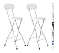 mcc direct Juego de 2 taburetes plegables para barra de desayuno, cocina, restaurante, sillas plegables de piel sintética con estructura de metal, sillas altas acolchadas (blanco)
