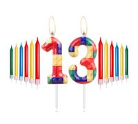 mciskin bloques tema velas para cumpleaños, número 13 velas, rojo, amarillo, verde, azul, velas para tartas, velas de color para niños y niñas 13º cumpleaños decoraciones para fiestas