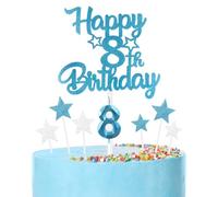 mciskin Conjunto de velas de cumpleaños de 8 años azules,Vela número 8 para pastel,Decoraciones de 8 años para niñas y niños,Velas azules de cumpleaños para suministros de fiesta de cumpleaños