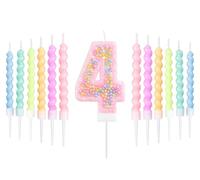 mciskin Juego de velas de 4º cumpleaños de macarrón, decoraciones de 4º cumpleaños para niñas, 12 velas en espiral pastel y número 4 para pastel, decoración de pastel arcoíris para decoración de